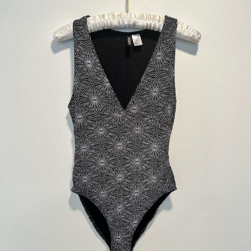 Divided Black and White Patterned Bodysuit